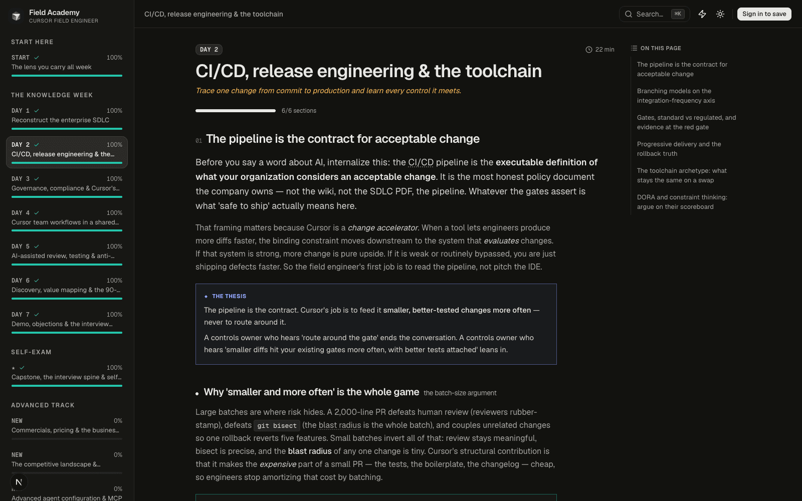 Learn Cursor module with a learning section, diagram and checks