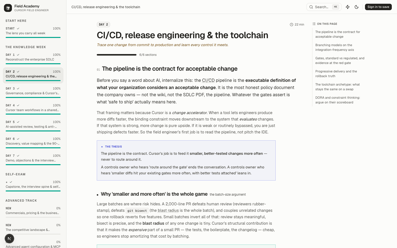 Learn Cursor module with a learning section, diagram and checks