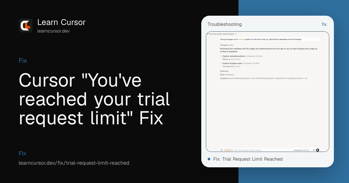 Cursor "You've reached your trial request limit" Fix